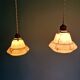 Pair of Art Deco marbled opaline pendant lights, Scailmont (Belgium)