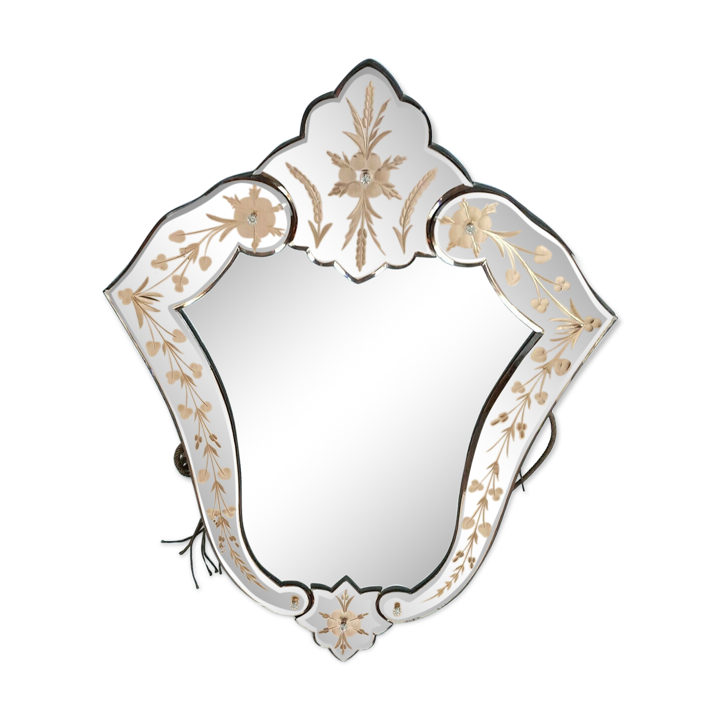 Former wall mirror with Venetian art deco style parcloses circa 1940.