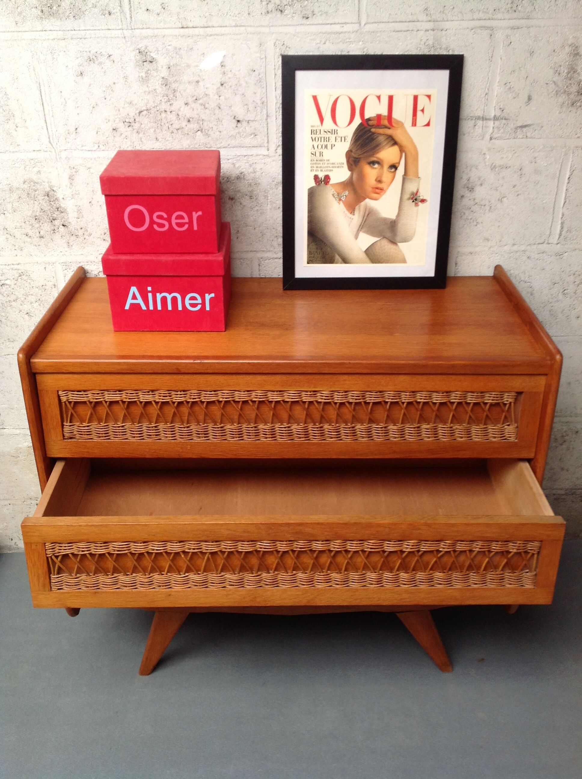 Vintage rattan dresser