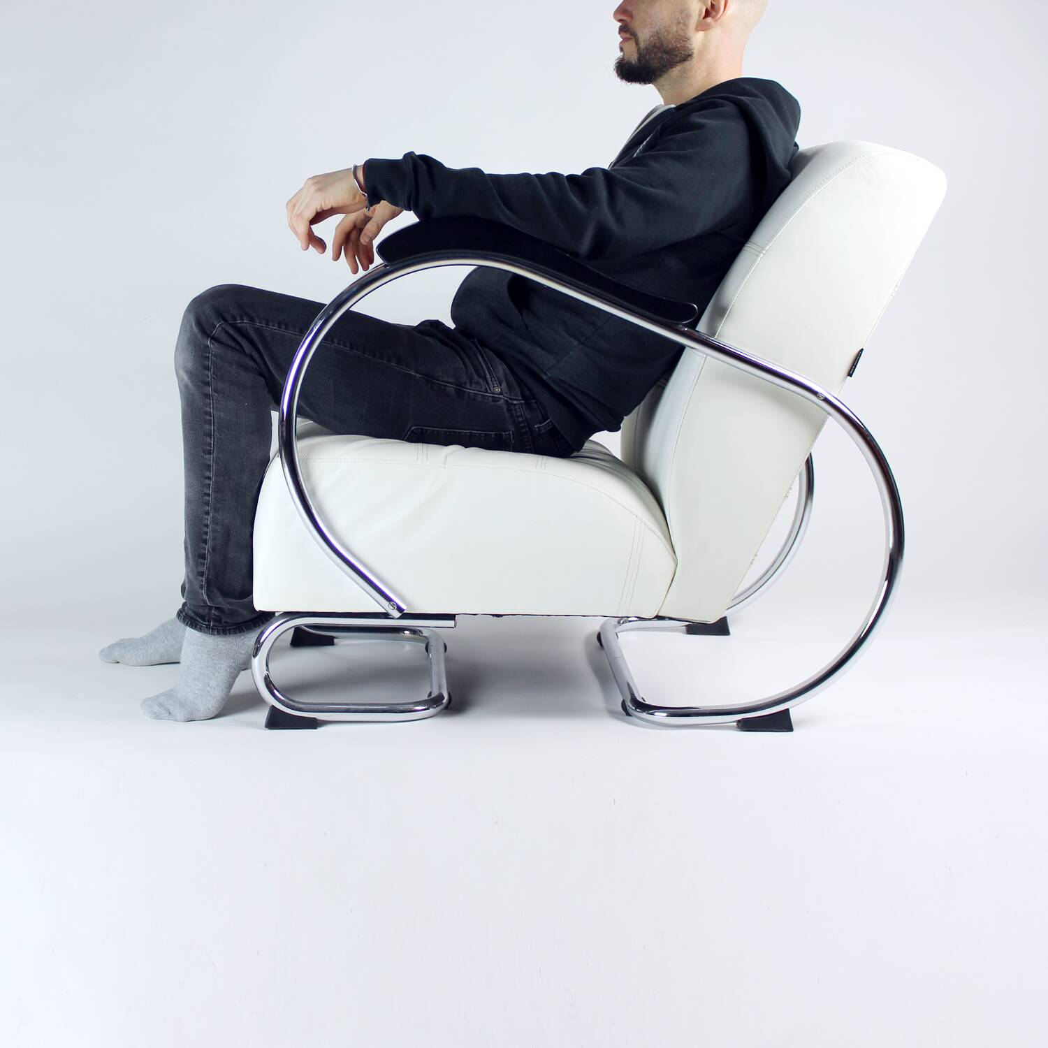 1930s Chrome & Leather Armchair By Hynek Gottwald, Czechoslovakia