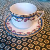 Set of 9 cups and 12 plates in P.N. Lamotte porcelain – blue decoration