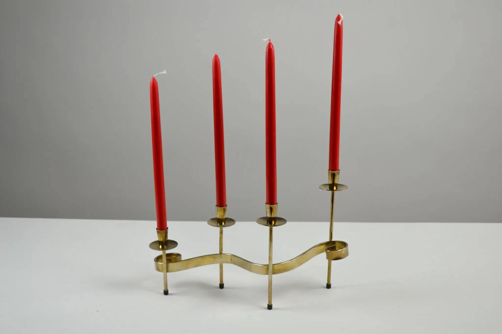 Set of Brass “Swirl” and “Spiral” Candle Holders by Gunnar Ander for Ystad-Metall, Sweden, 1960s