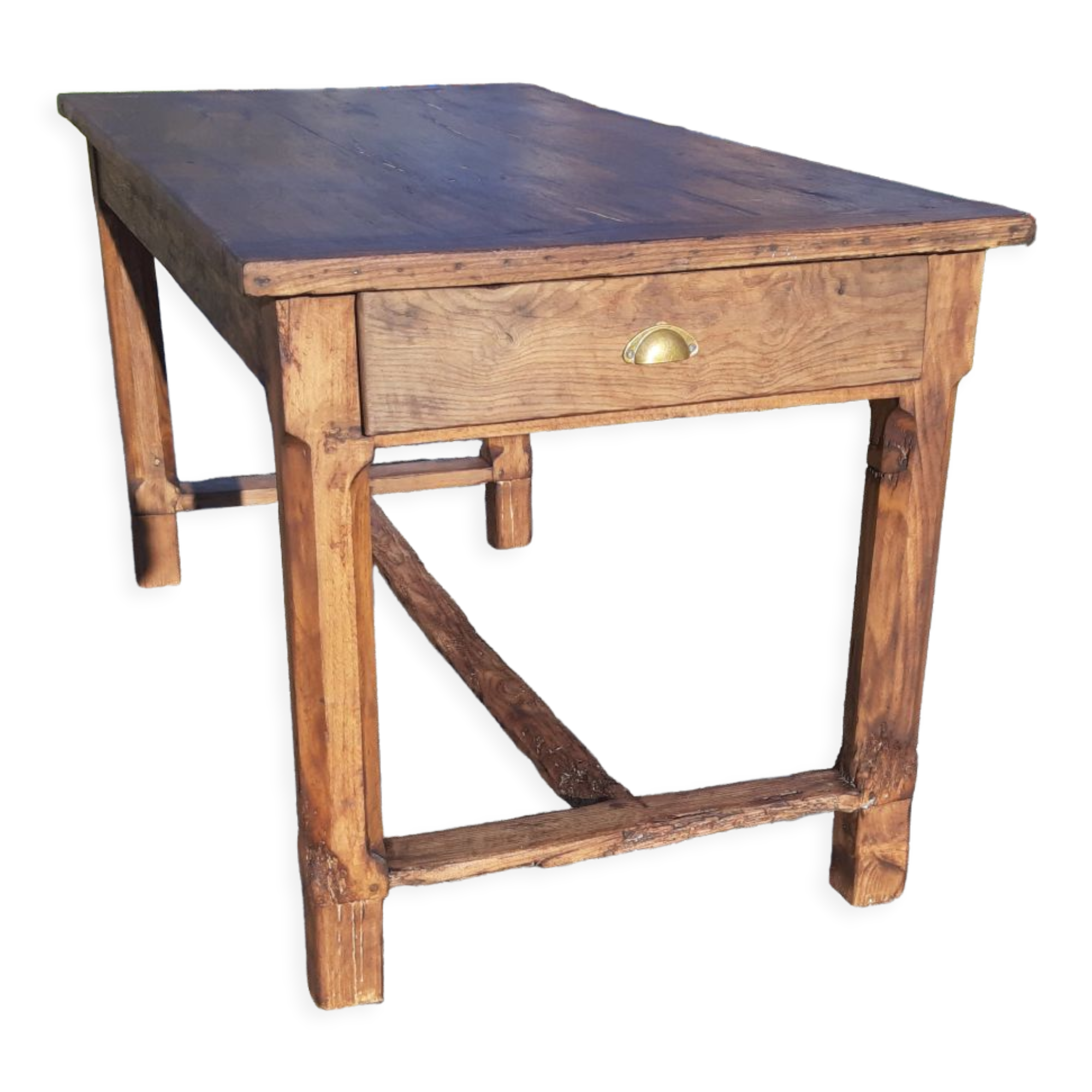 Country farm table xixth in chene, 2 drawers