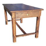 Country farm table xixth in chene, 2 drawers