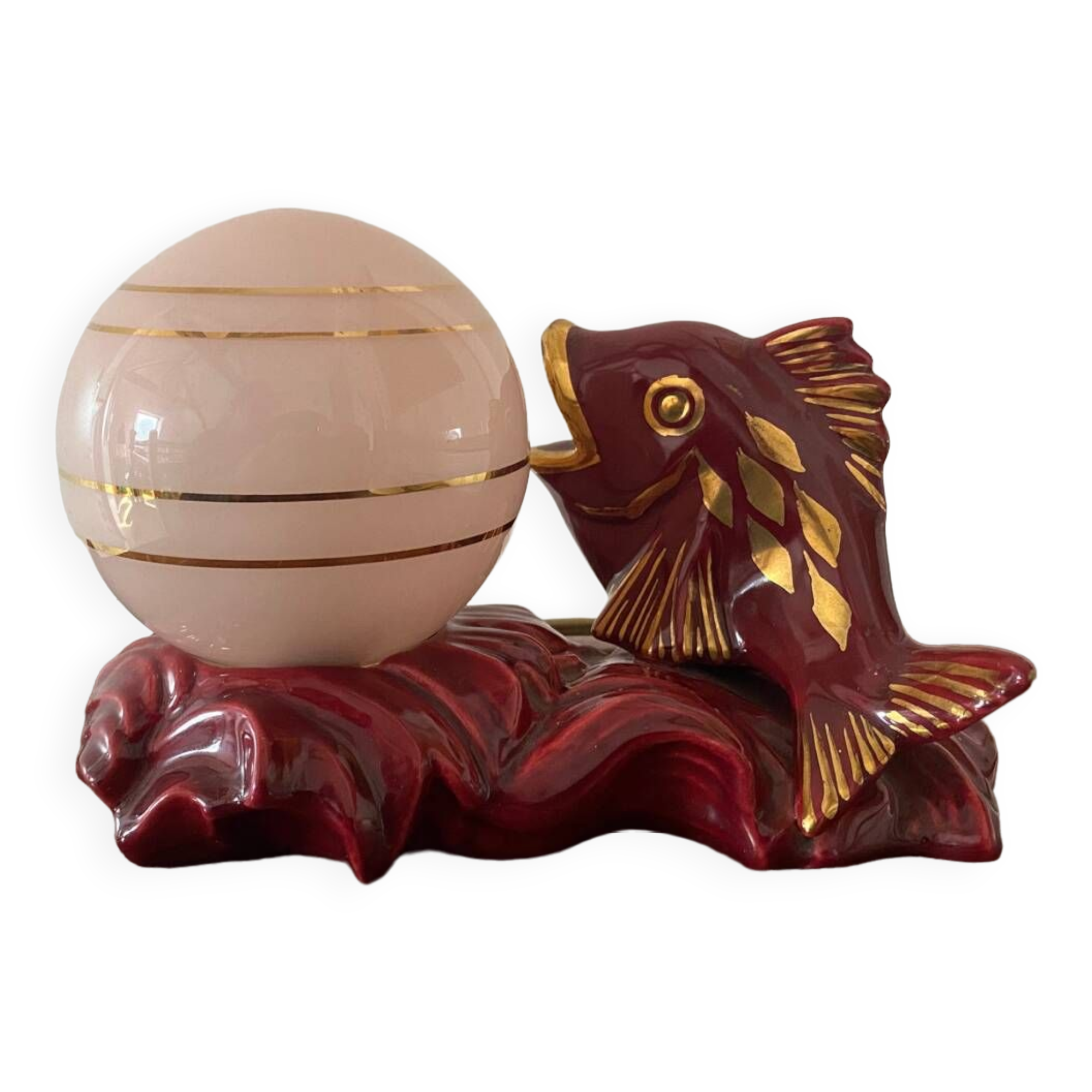 Ceramic and opaline fish lamp