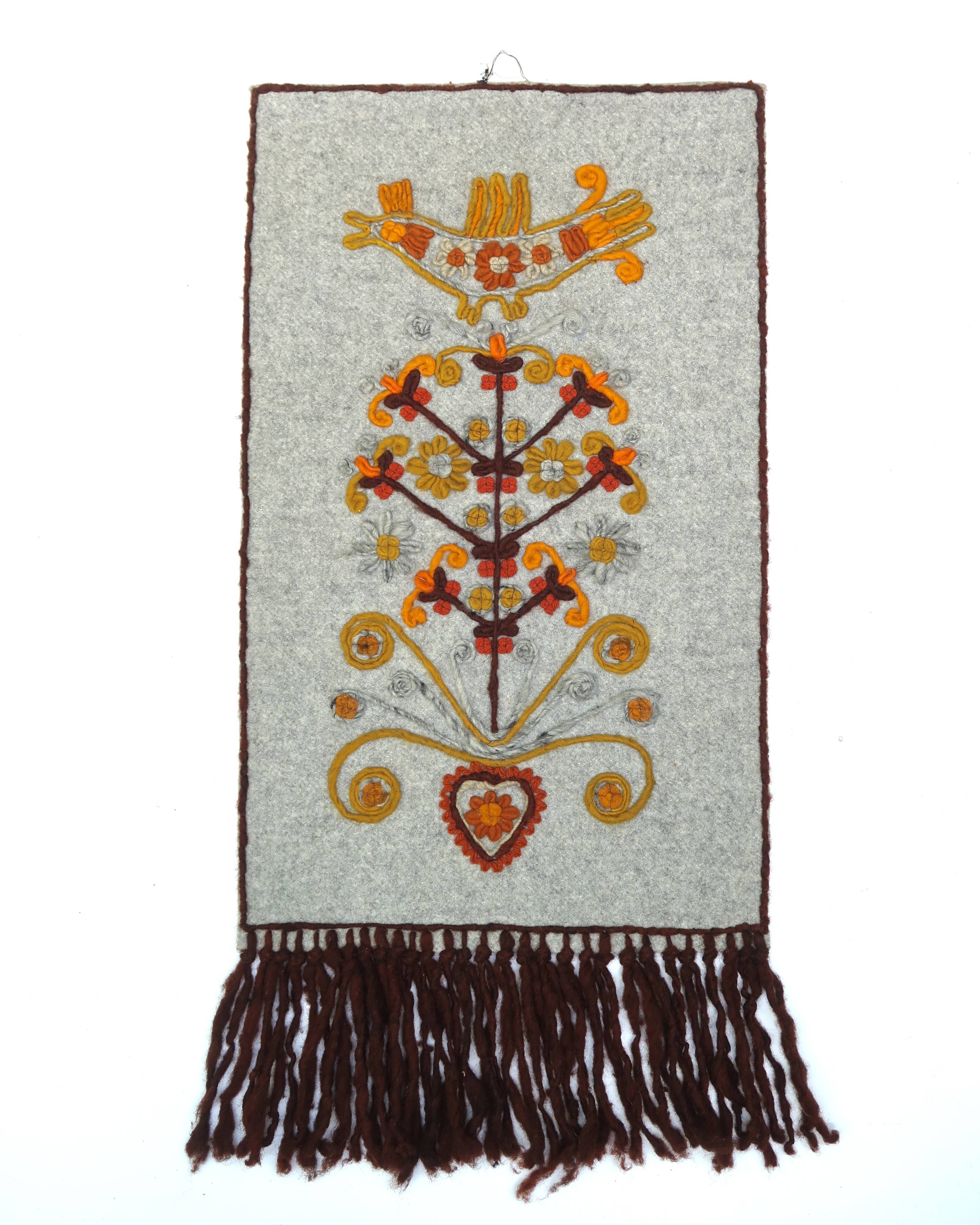 Polish wool wall tapestry with floral decor, 70s