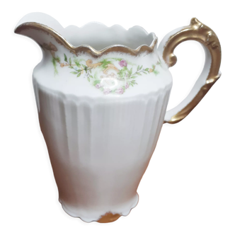 Limoges porcelain creamer, white and gold, milk jug, vintage French