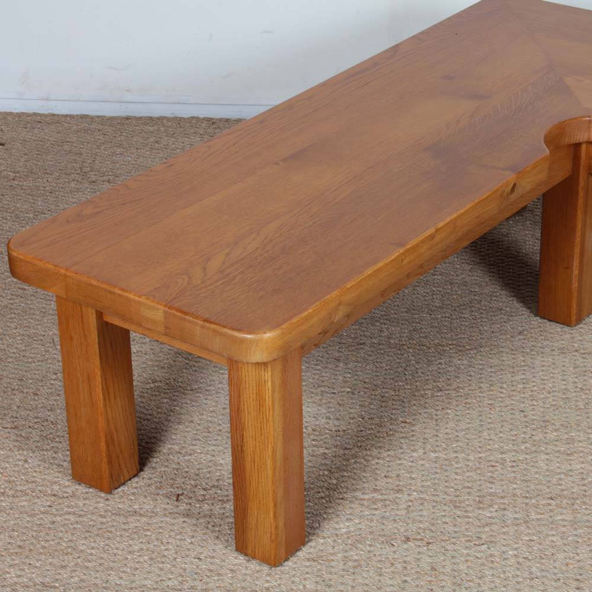 Solid oak coffee table in the style of Seltz, 1980.