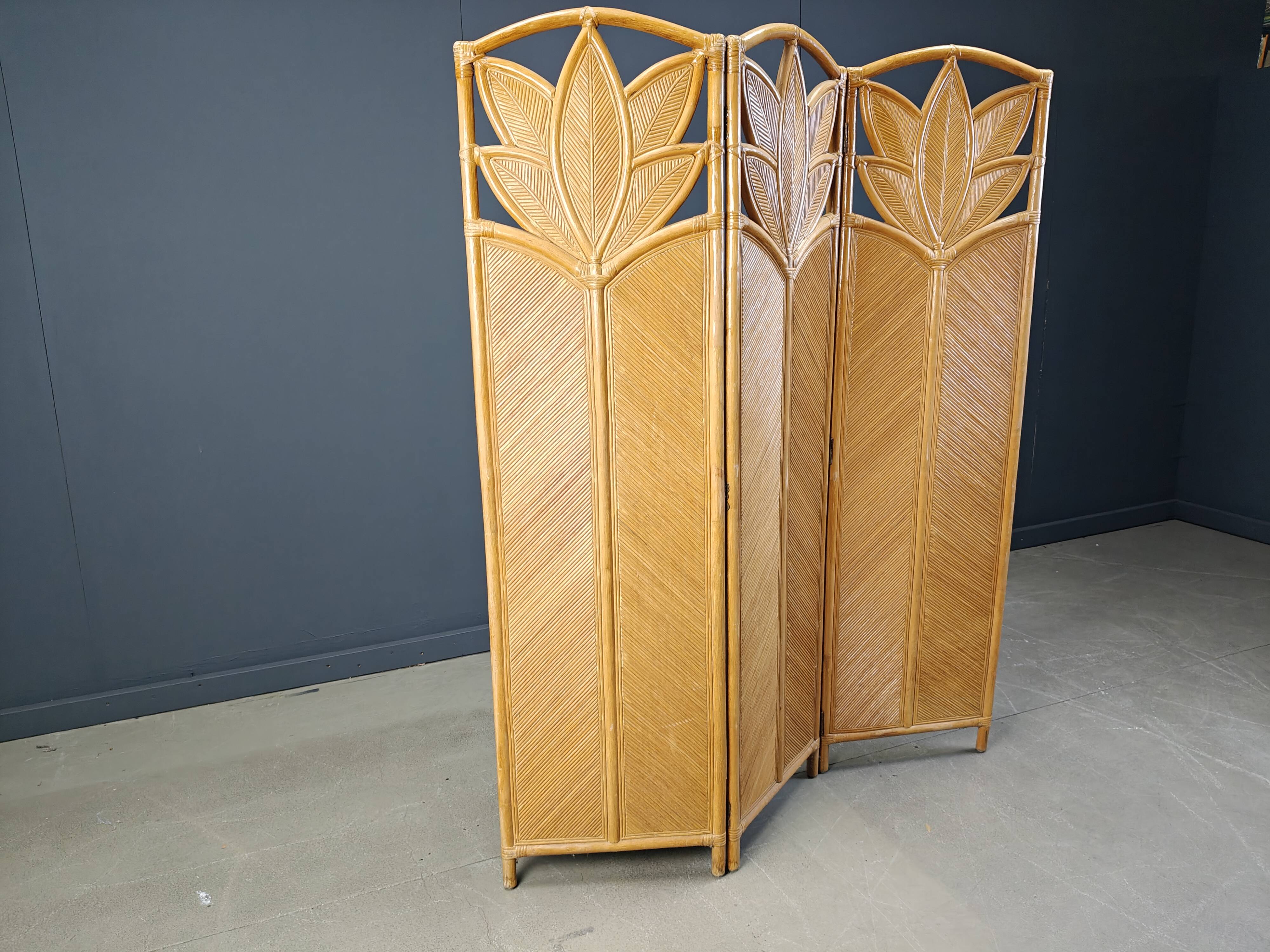 Vintage bamboo room divider or folding screen 1970s