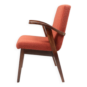 Fauteuil vintage citrouille orange bouclé milieu du siècle design moderne 1970 chaise restaurée style Boho