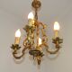 French Vintage Bronze Art Nouveau Style 4 Light 4 Sided Cage Chandelier