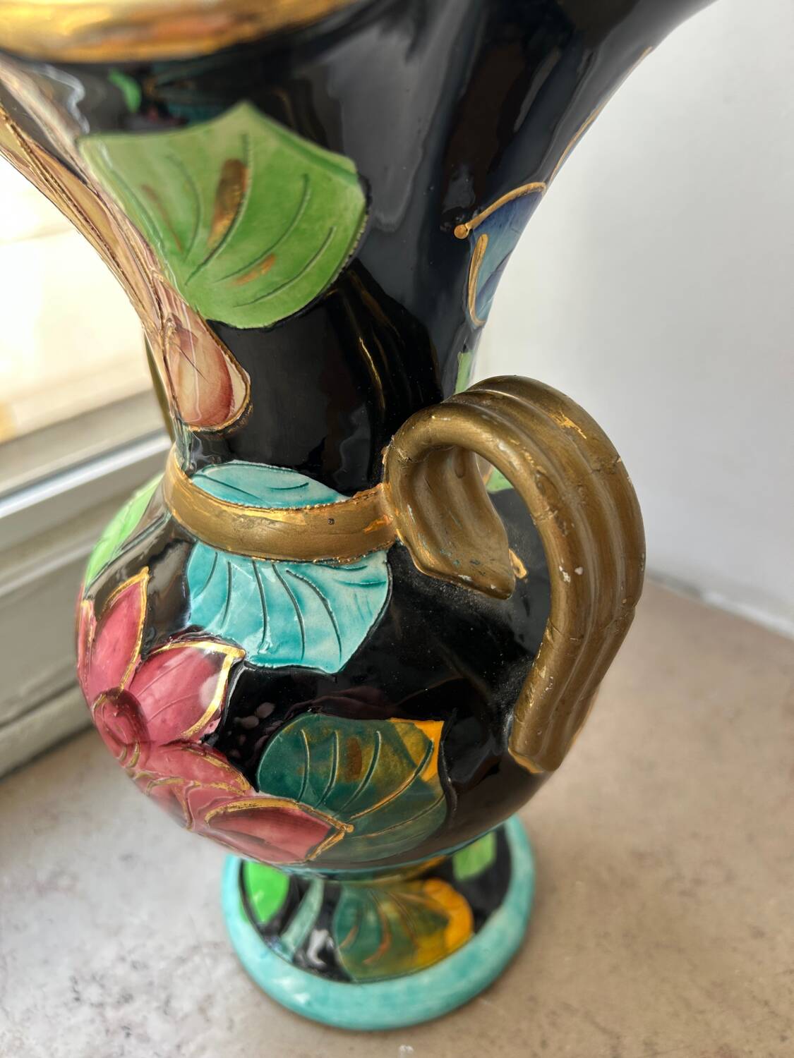 Handled ceramic vase from Vallauris, signed