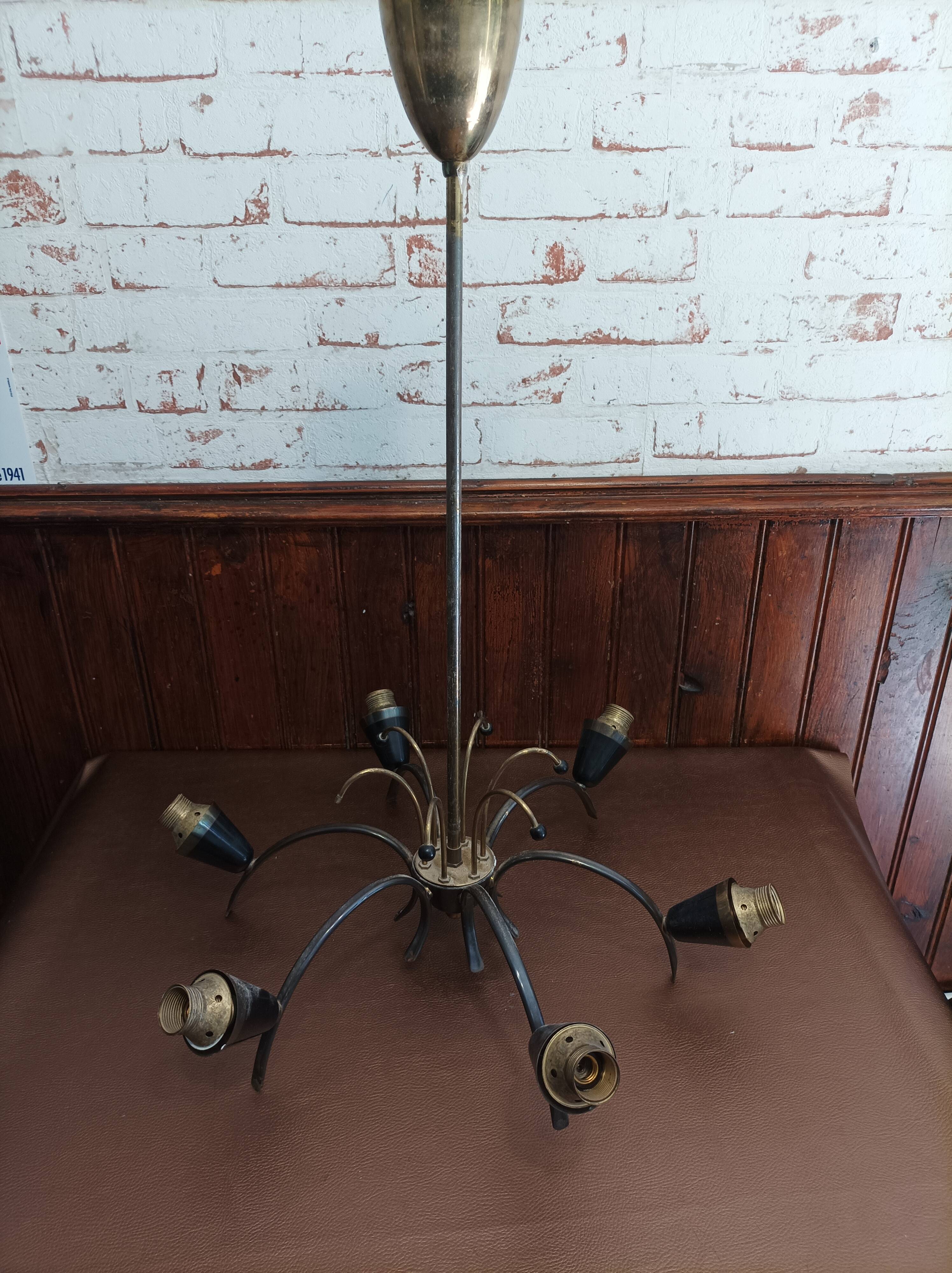 Hanging lamp 6 branches tulips vintage glass 50/60
