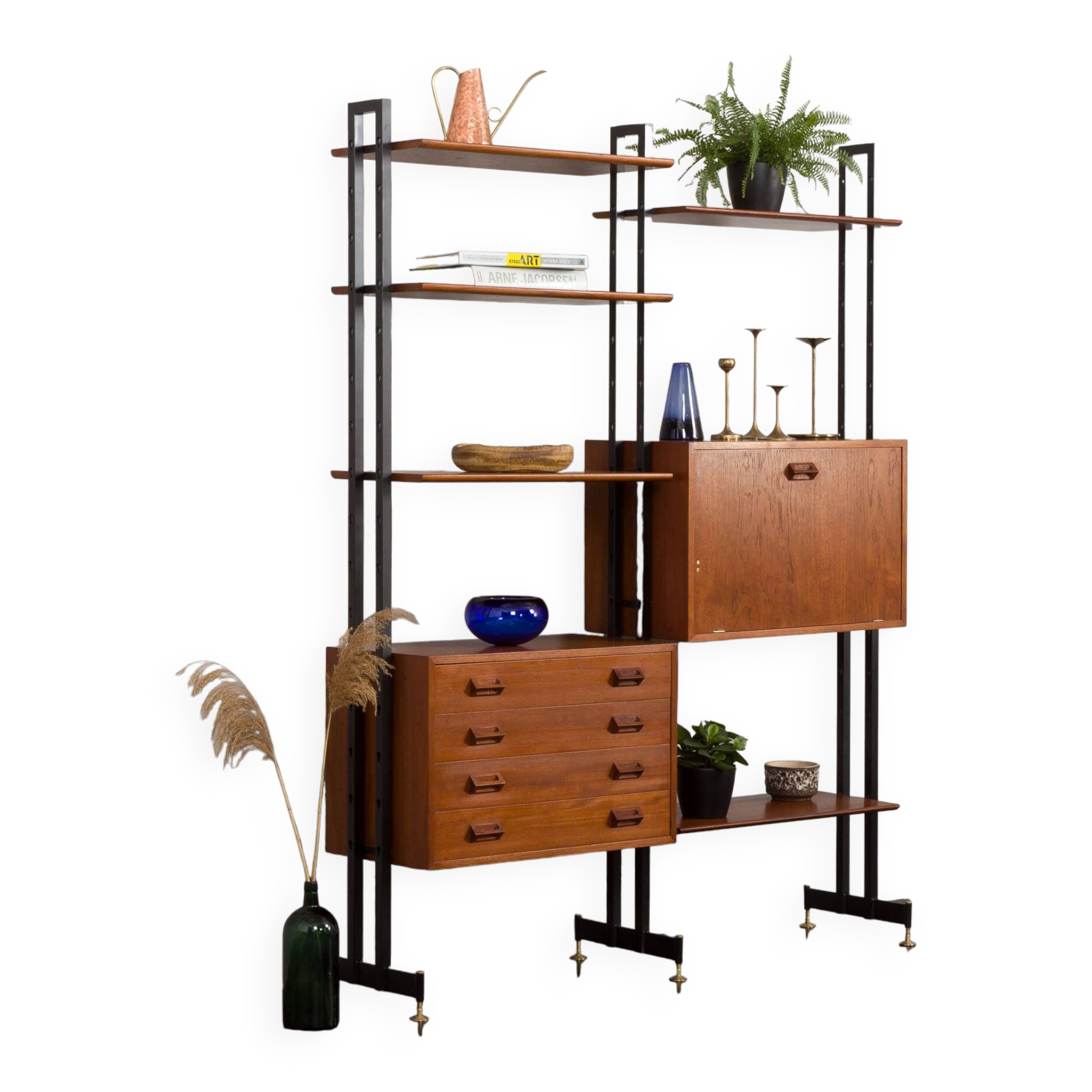 Italian mid century free standing wall unit or room divider with secretaire or bar cabinet, 1960s