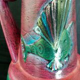 Large Art Deco pitcher in terracotta fish motifs, signed
