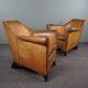 Pair of vintage sheep leather Art Deco armchairs by Bart van Bekhoven