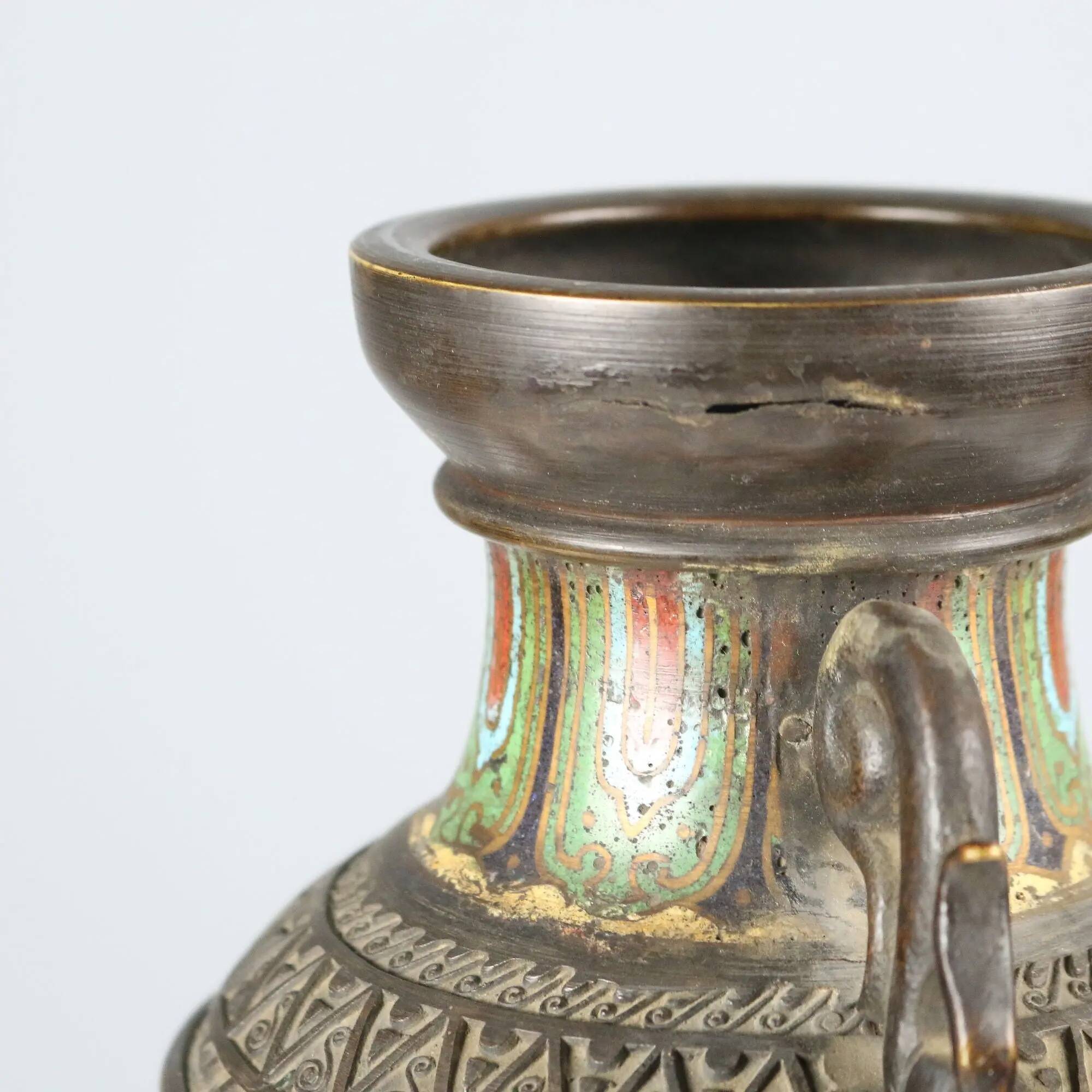 Antique cloisonné vase decorated in bronze, Japan, 19th century.