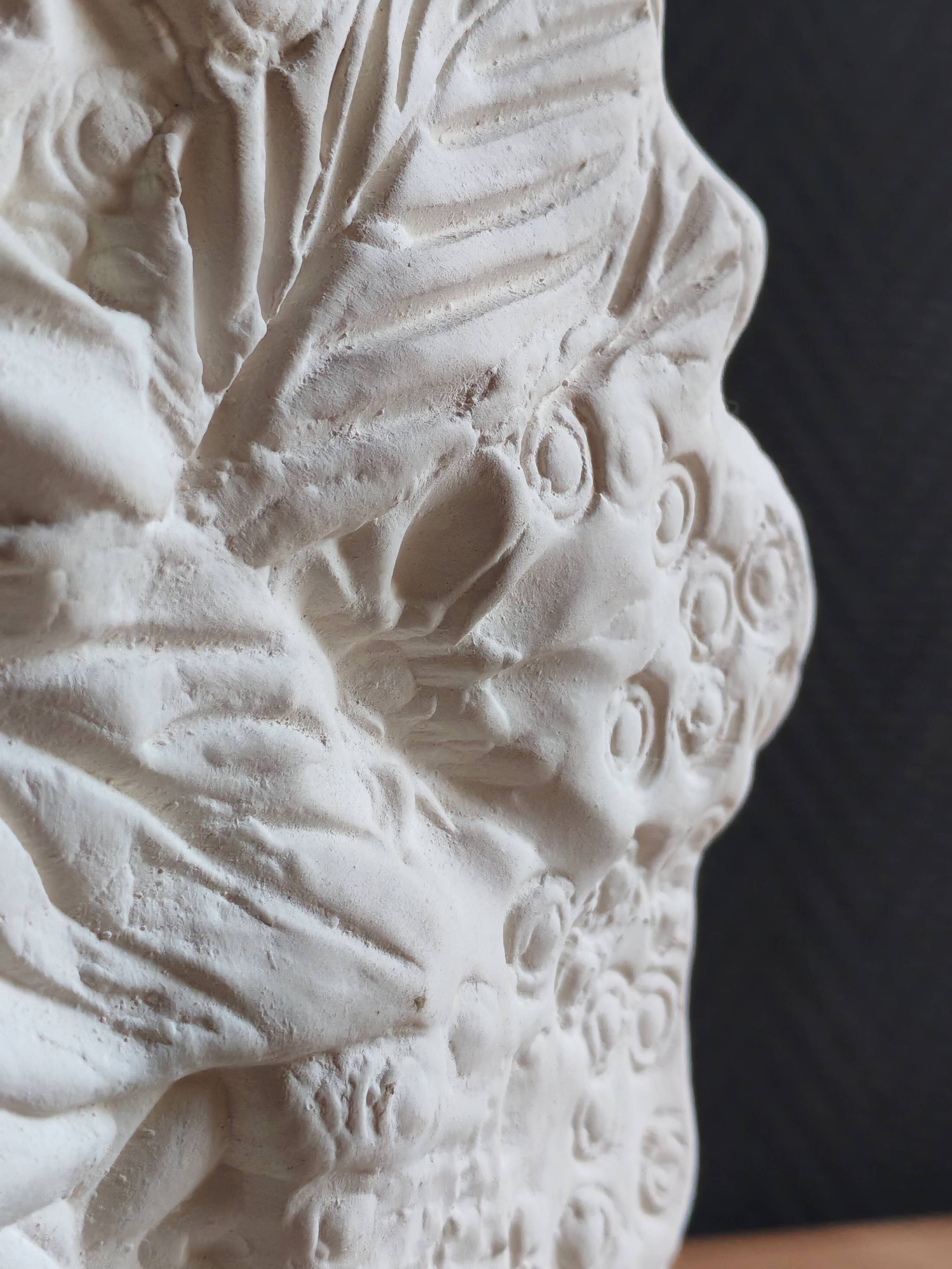 Angel Vase in White Plaster, Vintage Planter with Cherub and Flower Motif