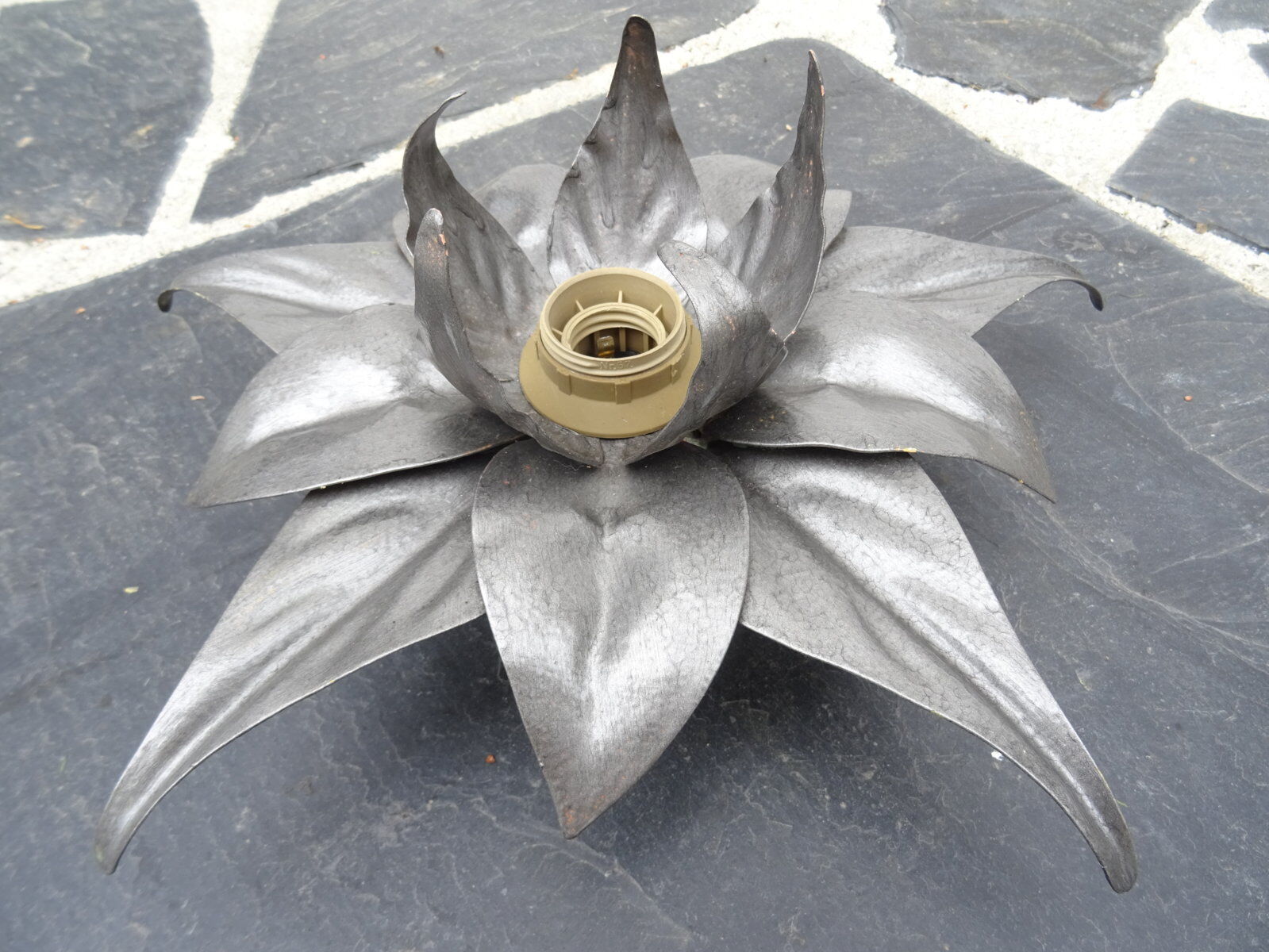 Italian silver metal flower wall lamp