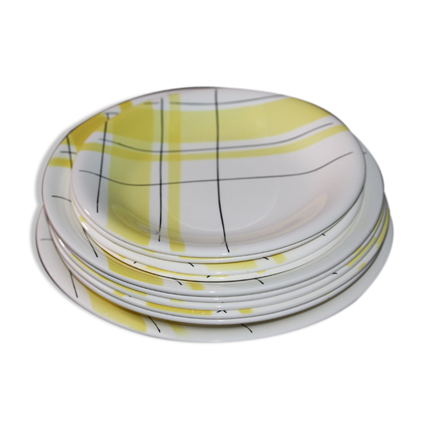 Yellow and white vintage plates Montreal 1960