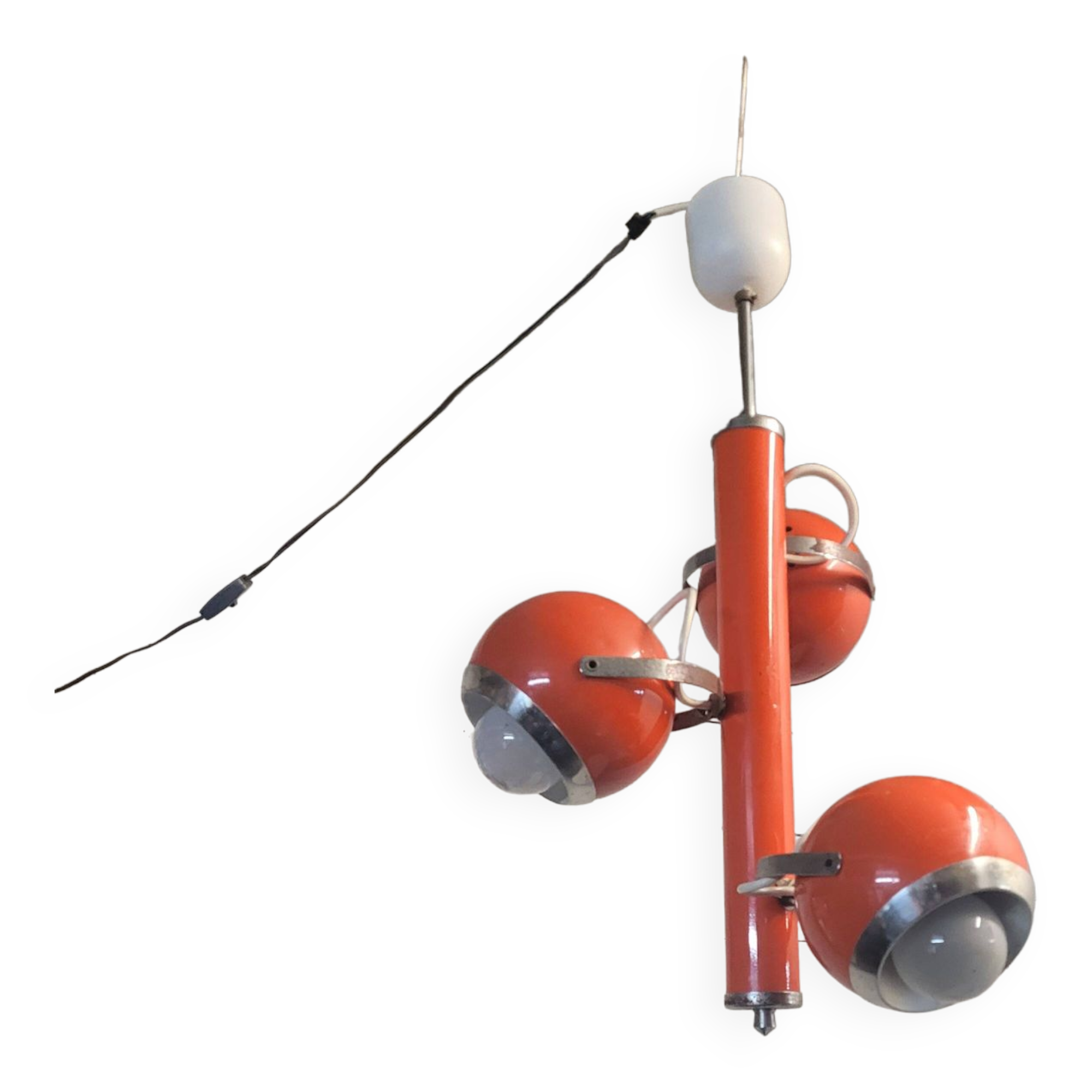 Lustre suspension vintage eyeball orange à 3 lumières des années 60