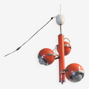 Vintage orange eyeball pendant chandelier with 3 lights from the 1960s