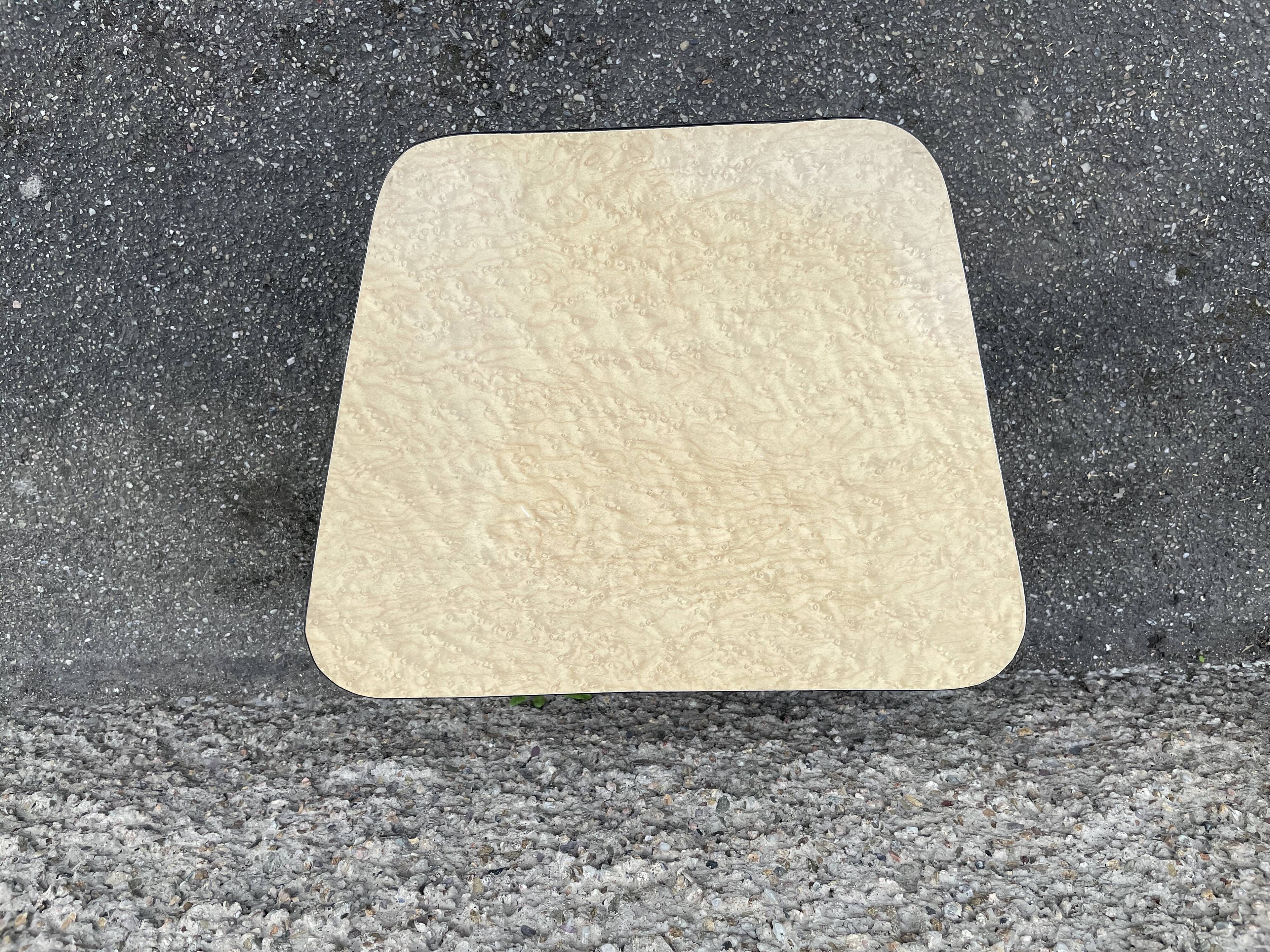 Guéridon petite table basse carré formica marbre beige porte plante midcentury 1950 ancien vintage