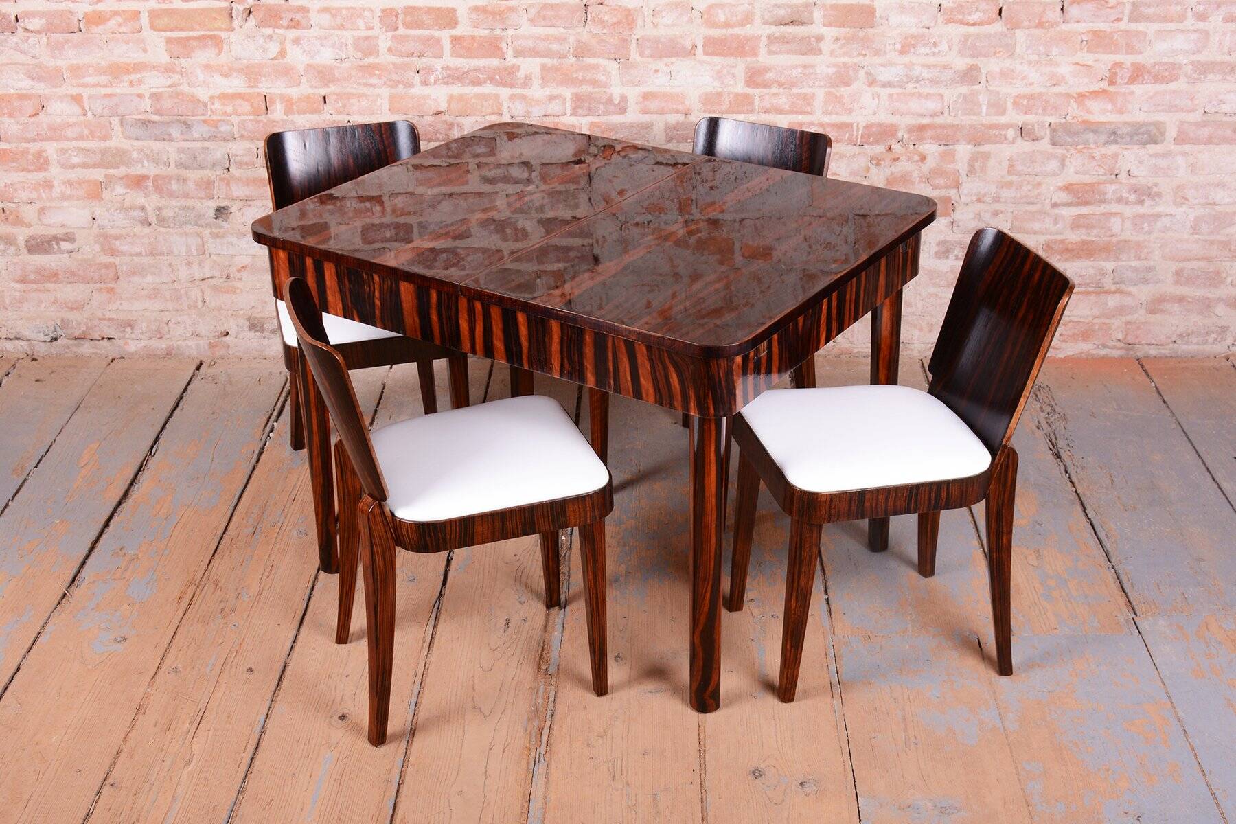 Art Deco Dining Set in Macassar and Leather by Oldřich Liška, Czech, 1920s, Set of 5