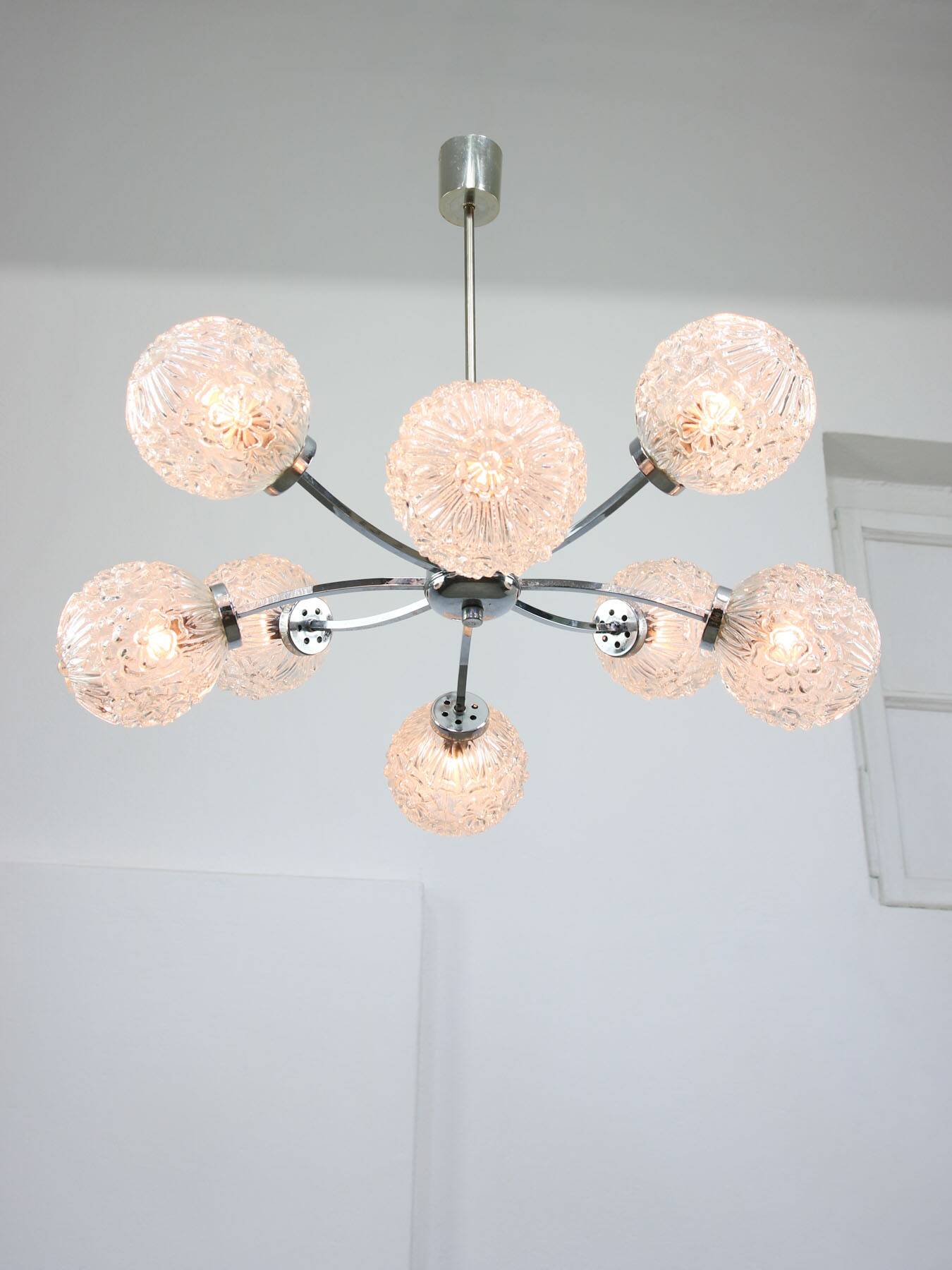Mid-century Italian 8-Arm Chrome and Crystal Chandelier, 1960s