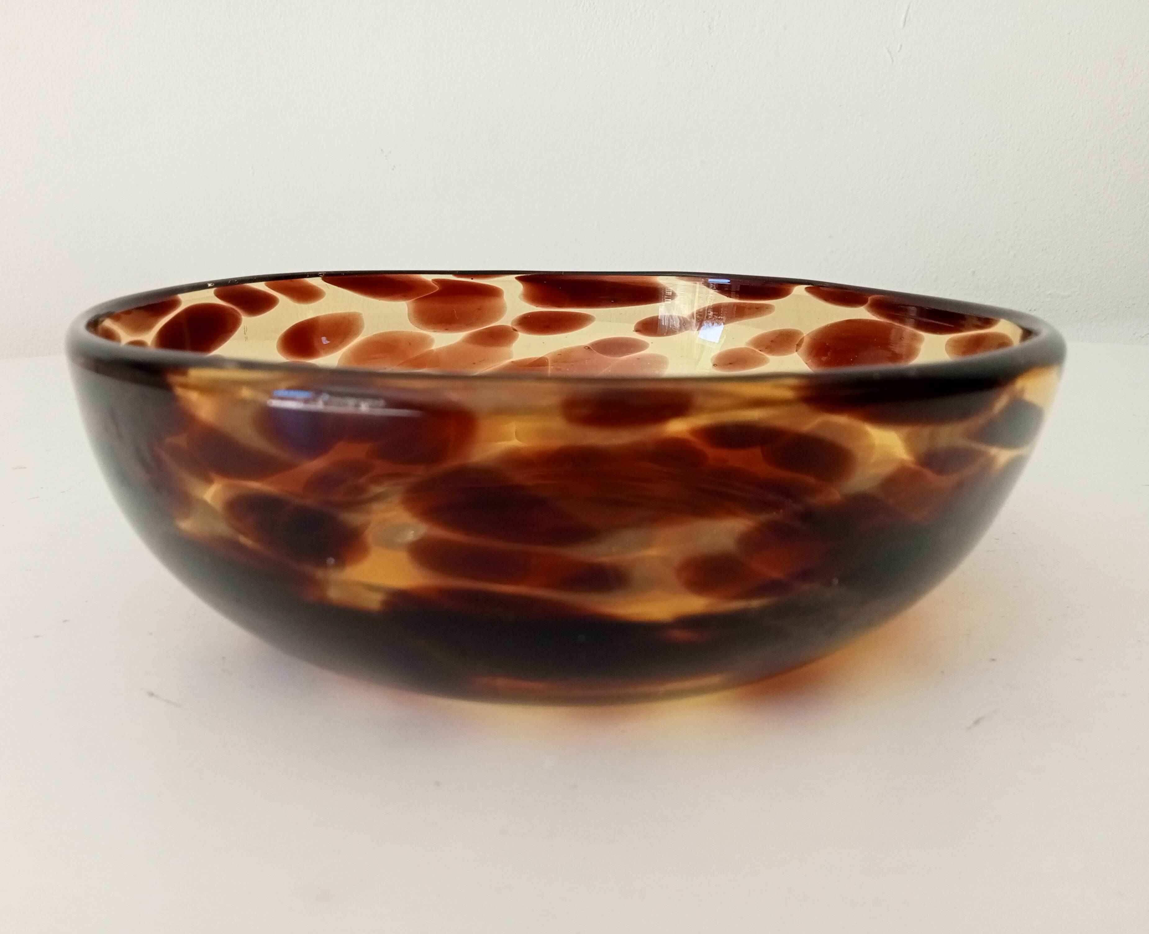 Vintage 70s bowl in speckled amber glass Murano glass
