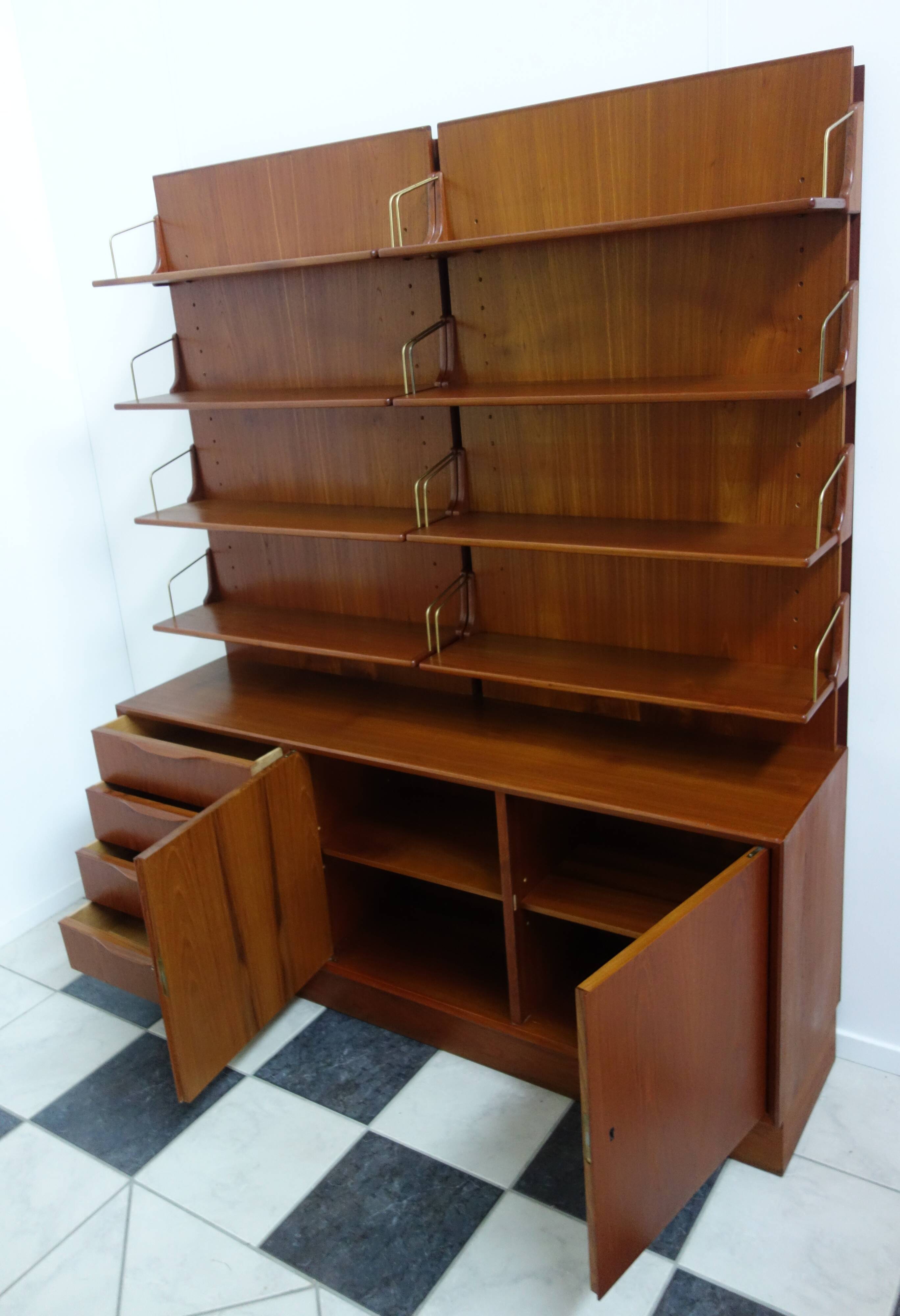 Teak 1960s sideboard with bookcase upright back panel, Danish 60s