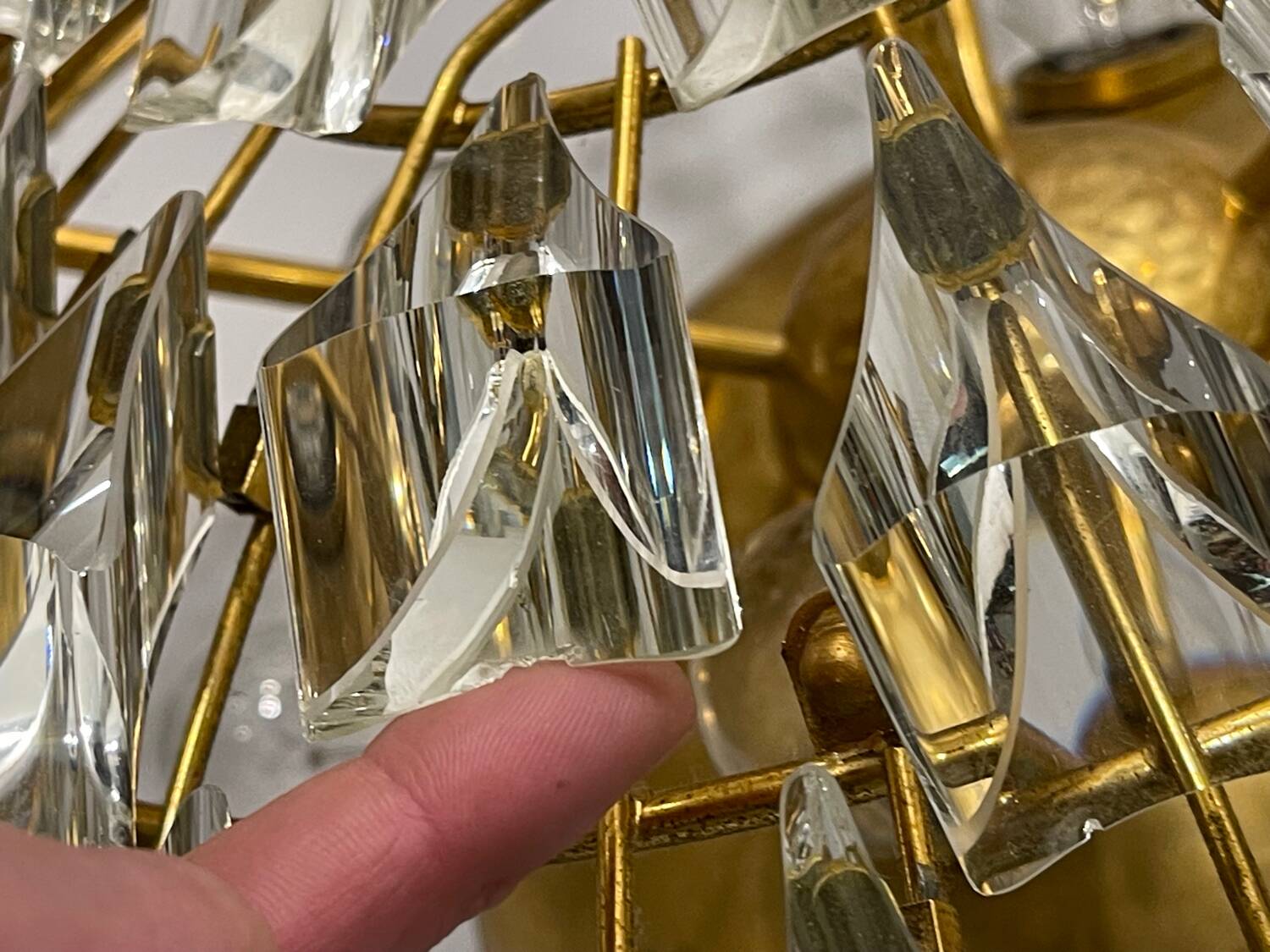 Large Brass Crystal Flushmount by Stilkronen Italy 1970’s