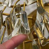 Grand plafonnier en laiton et cristal par Stilkronen Italie années 1970