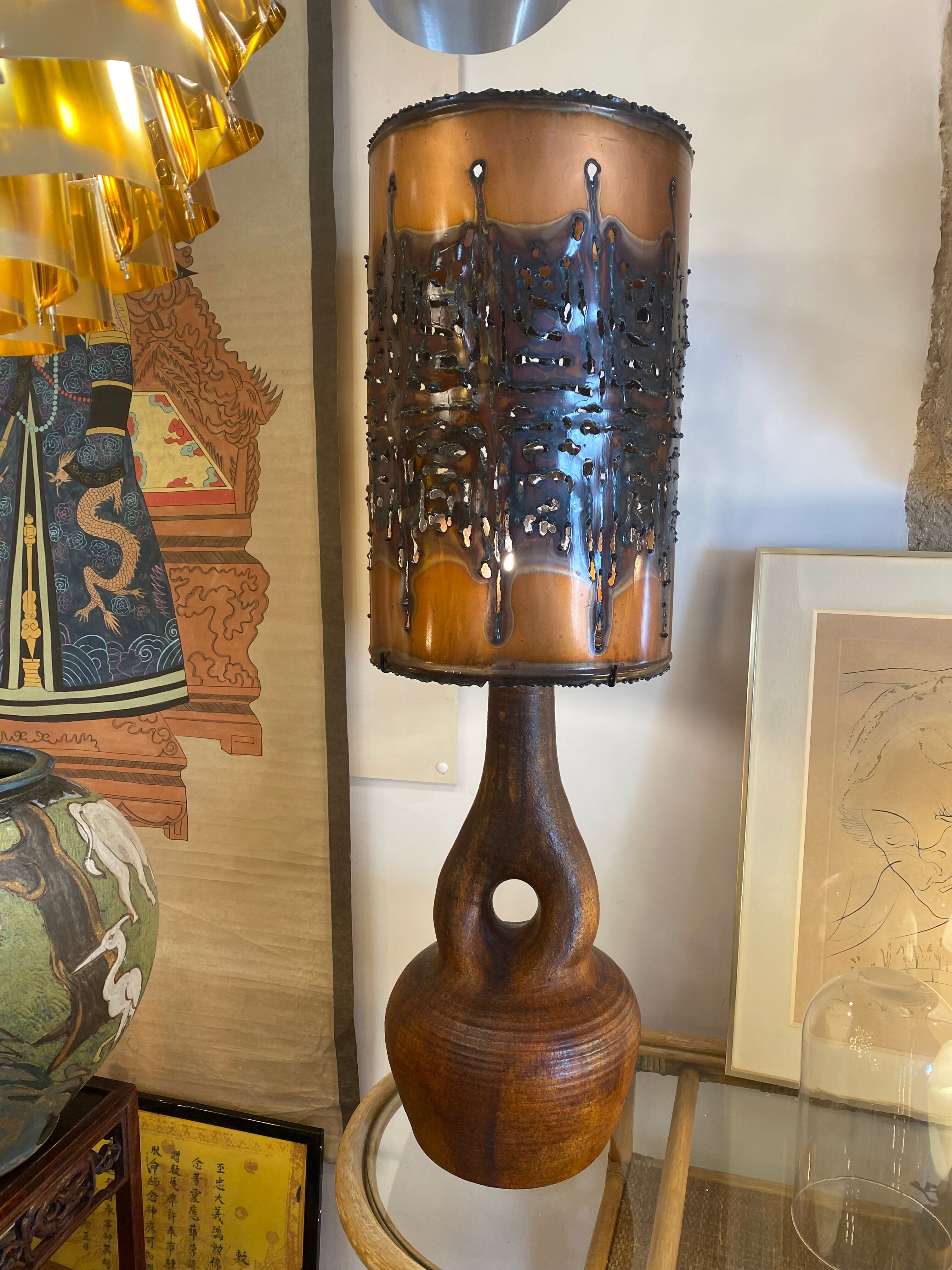 Lampe céramique cuivre Accolay vintage