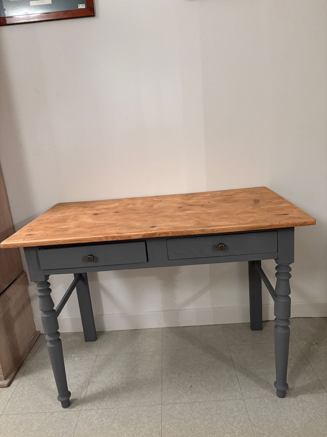 Revisited antique desk - matte grey and natural top