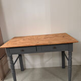 Revisited antique desk - matte grey and natural top