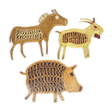 Trio of vintage rope animals table mats