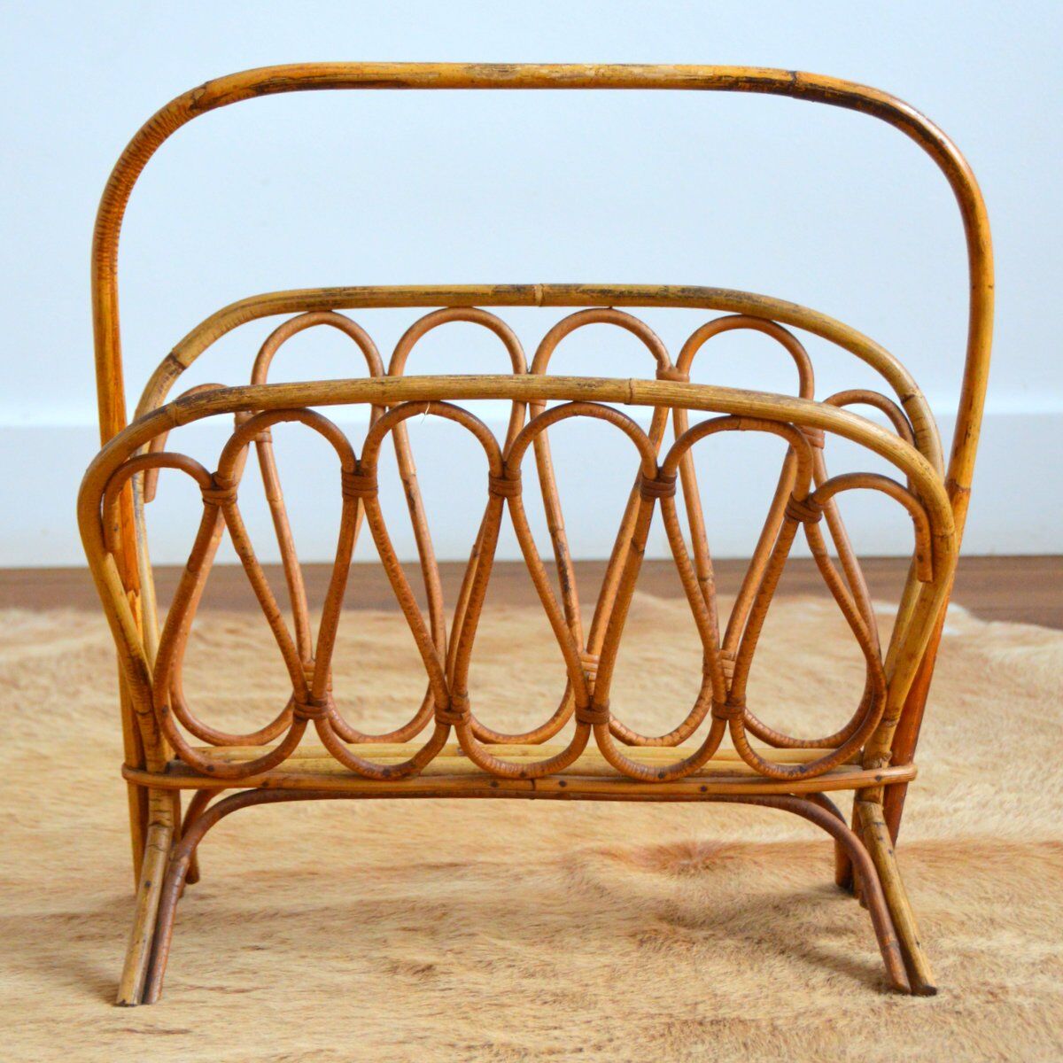 Rattan magazine holder 1950s