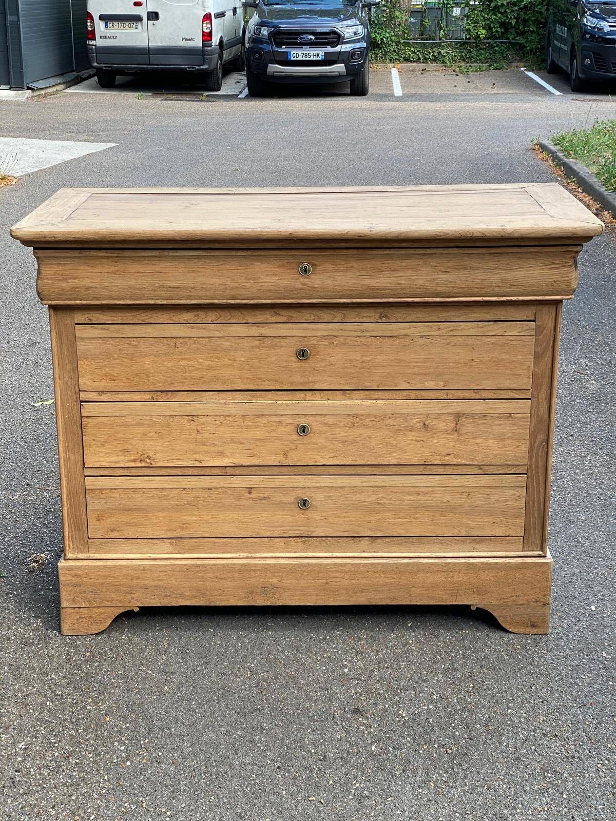 19th century Louis Philippe solid oak chest of drawers, renovated
