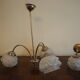 Suspension with 3 brass lights and a white glass globe from the 1950s-1960s.