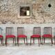 Set of 6 vintage wooden chairs – Psychedelic red fabric
