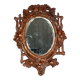 Antique small beveled mirror with carved wooden frame and waxed patina C714