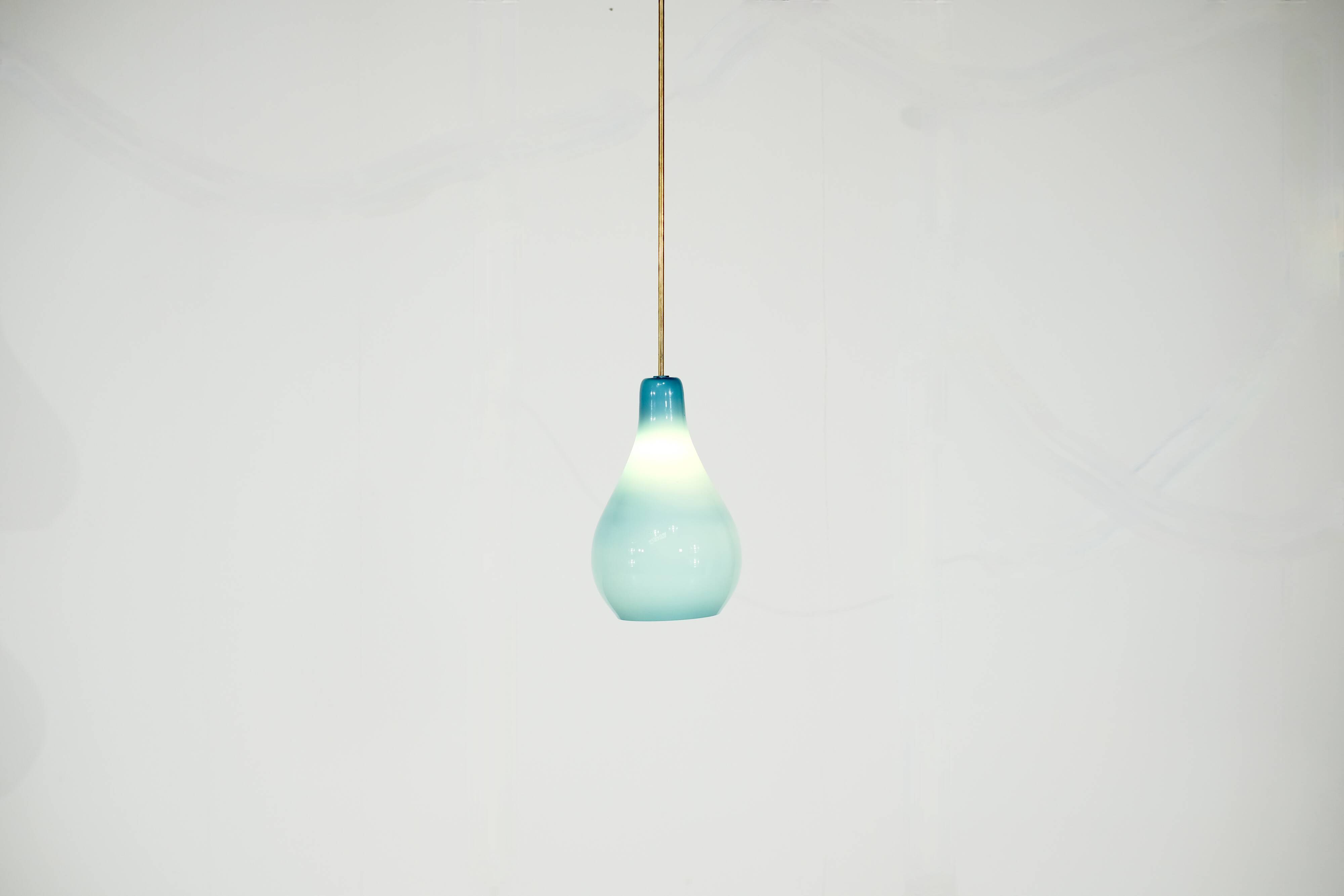 Italian pendant light in blue opaline