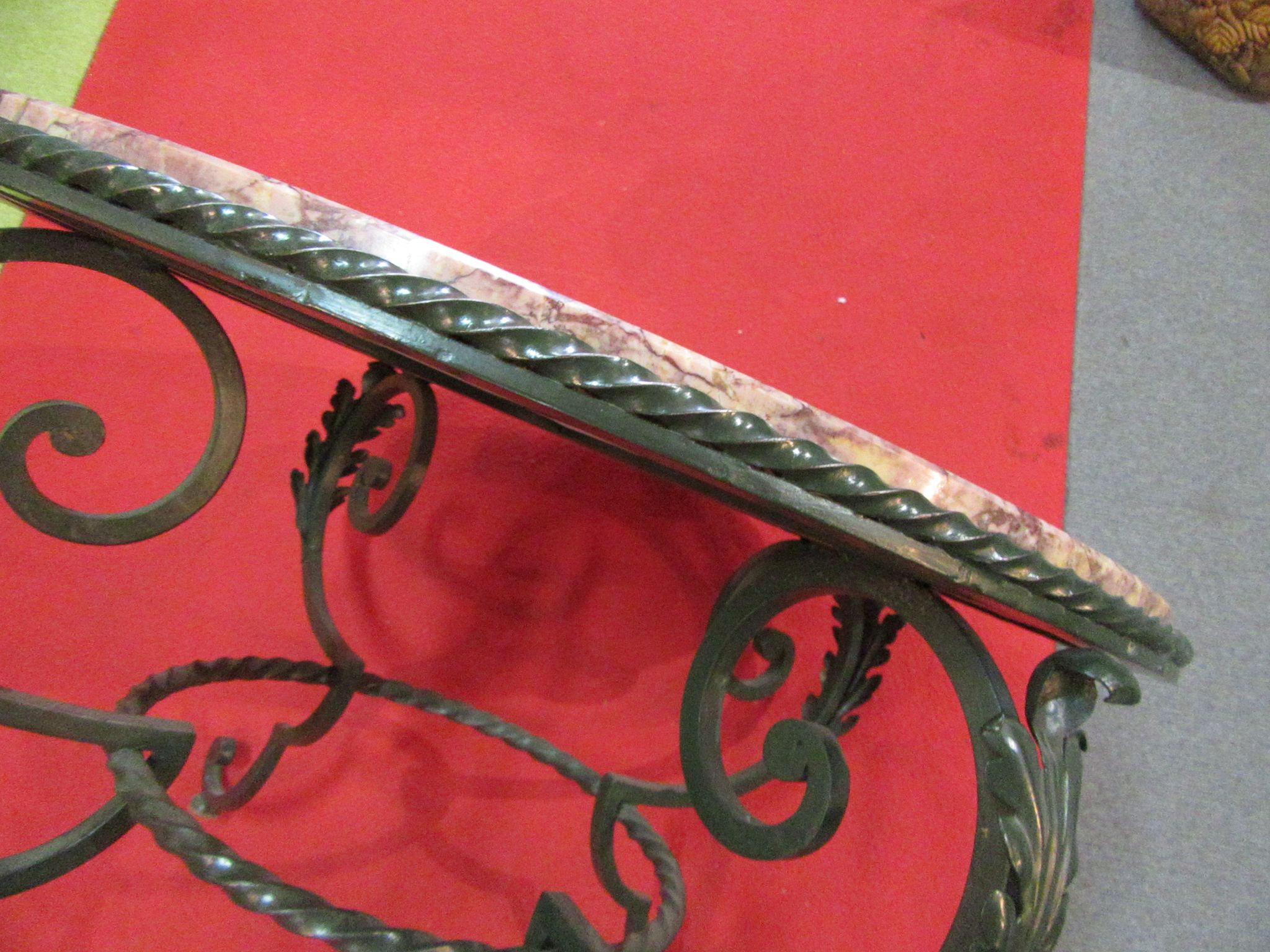 Low wrought iron 1950 marble top side table