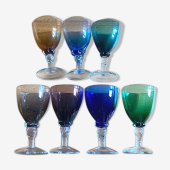 Set of seven colored glasses