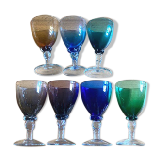 Set of seven colored glasses