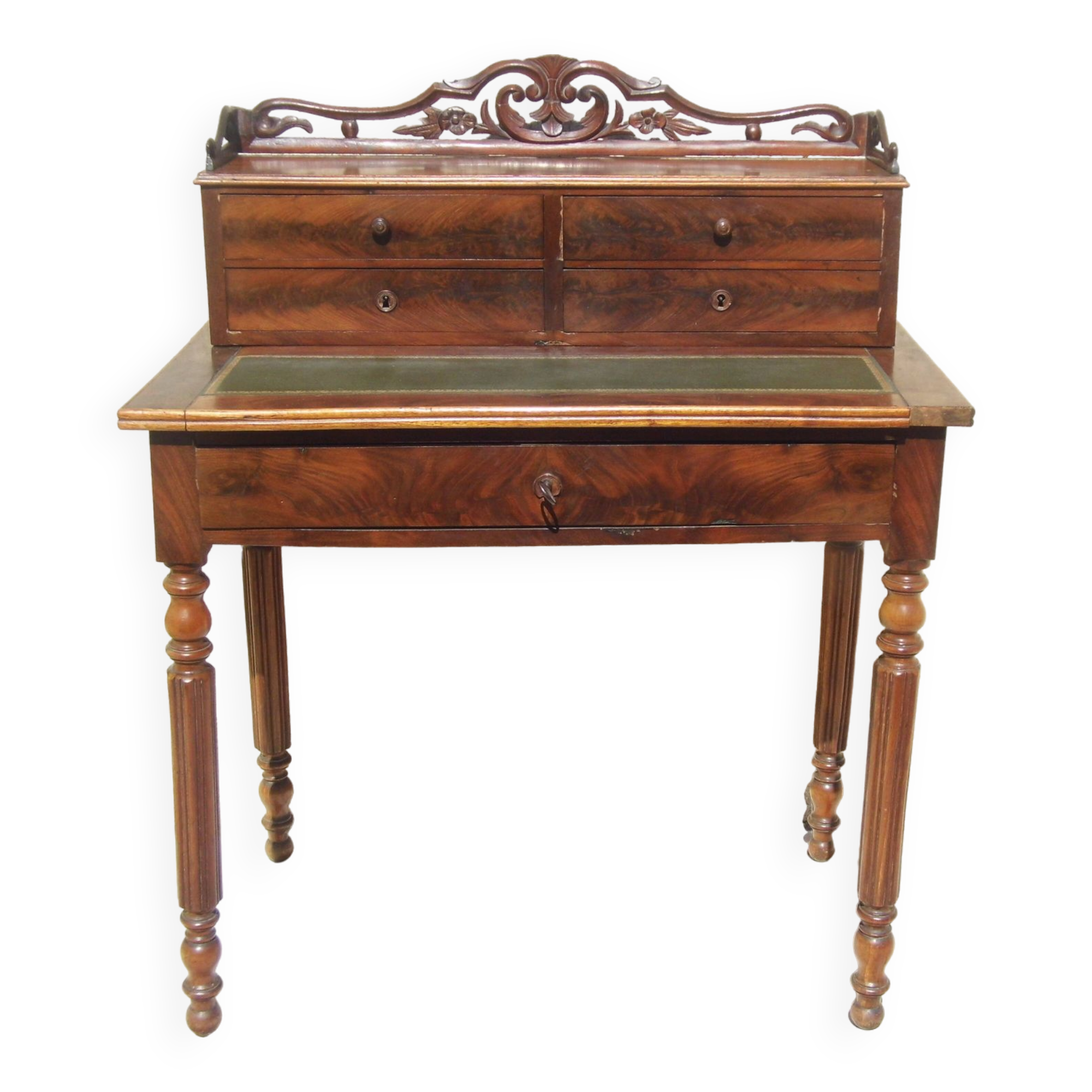 Bureau de dame ancien en acajou et cuir