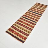 Vintage Sand Beige & Blue Kilim Runner Rug, 70x258Cm
