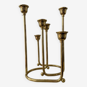 Duo of modernist brass candlesticks