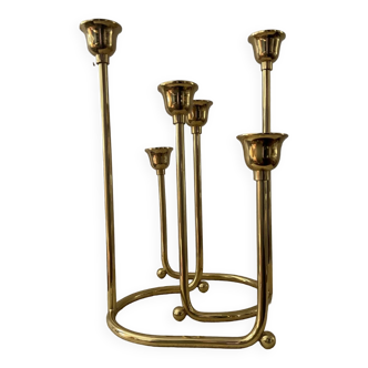 Duo of modernist brass candlesticks